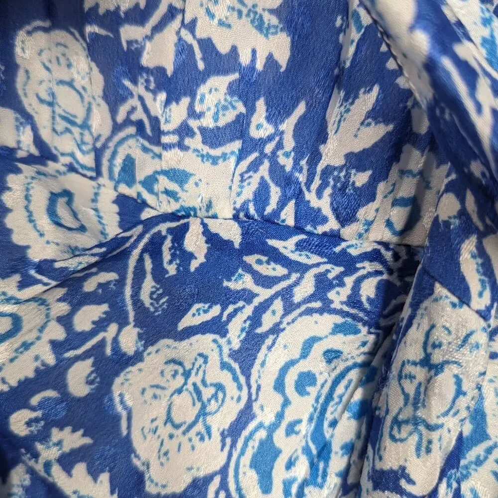 Hemant and Nandita Suho V-Neck Mini Dress Size Small Blue Paisley Preowned - Picture 12 of 12